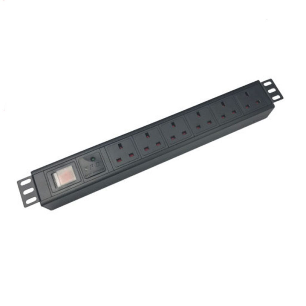 Vertial 6way British type PDU with 1p MCB and 3 light surge protector